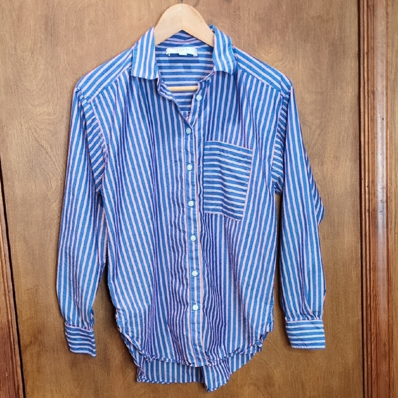 LOFT Tops - LOFT Red, White And Blue Striped Collared Shirt Size XS